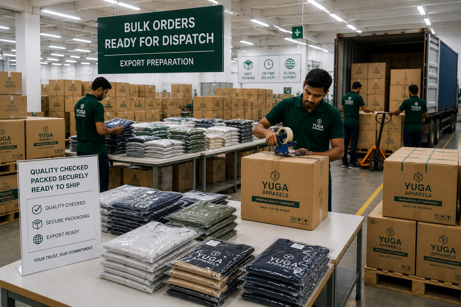 Bulk garments ready for export dispatch